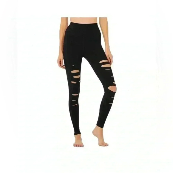 ALO Yoga Pants - ALO Ripped Warrior Leggings Small Black